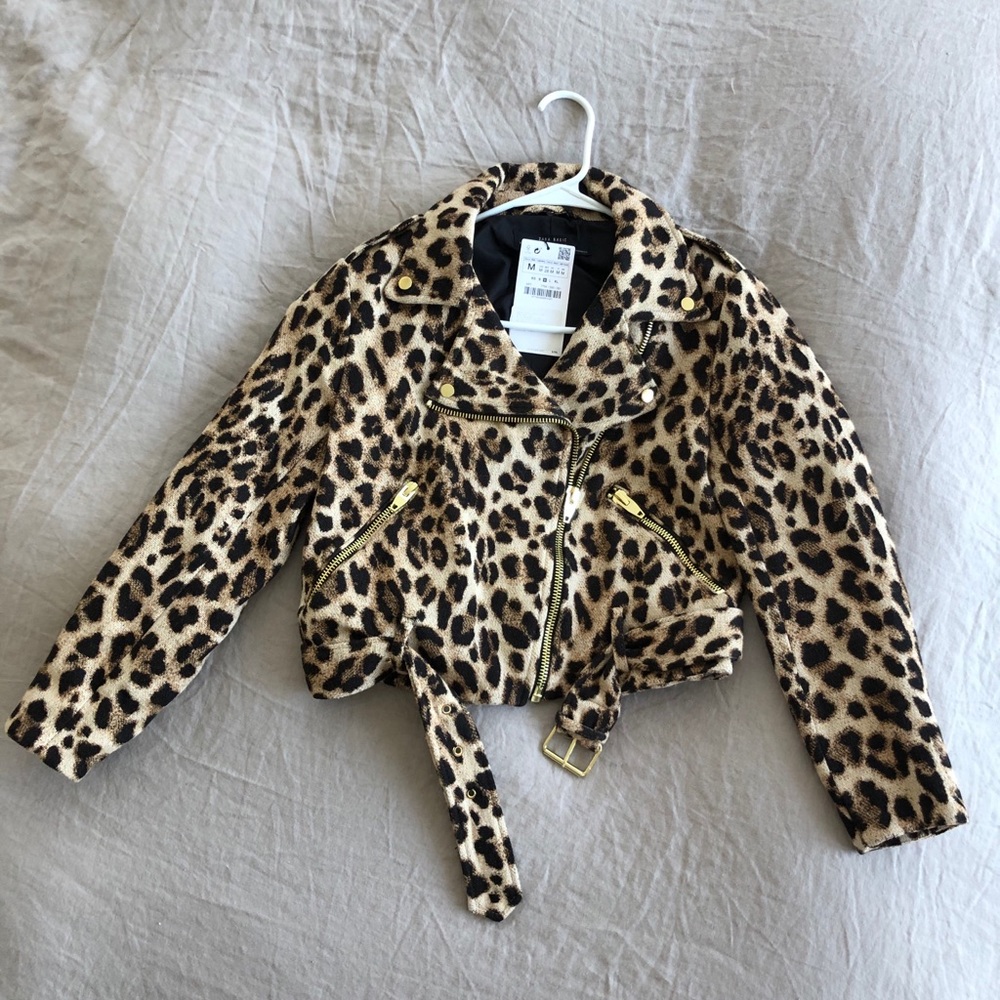 Zara leopard print biker jacket NWT